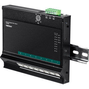 TRENDnet TI-PG80F 8-Port Gigabit Ethernet Front Access Switch, 8 Gigabit PoE+ ports, 16 Gbps switching capacity, DIN-rail/Magnet
